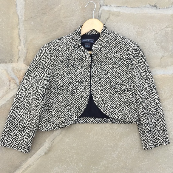 Jessica Howard Jackets & Blazers - Jessica Howard Cropped Tan & Black Tweed Knit Jacket